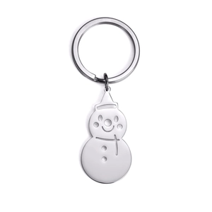 Polished stainless steel snowman keychain with snowman pendant and round metal key ring