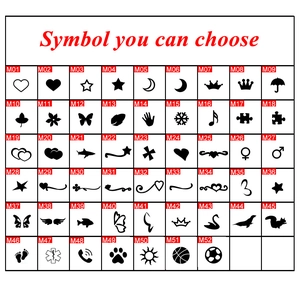 Selection chart of 52 custom symbols for personalized silicone kids ID bracelets