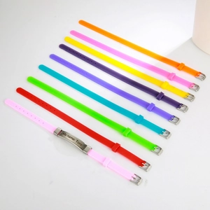Adjustable colorful silicone ID bracelets for kids with engraved stainless steel name plate