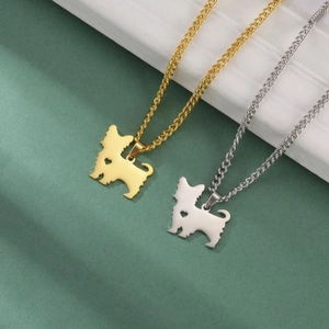 Titanium steel necklaces featuring gold and silver cute Yorkshire Terrier heart pendants
