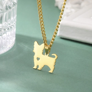 Stainless Steel Dog Silhouette Pendant Necklace For Women Men Cute Puppy Heart Cutout Charm Titanium Steel Cross Chain Fashion Jewelry Pet Lover Gift Gold Silver