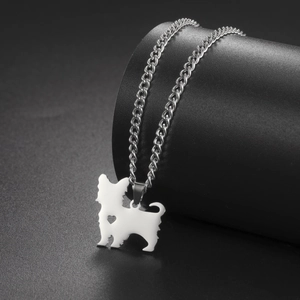 Close-up of titanium steel necklace featuring a hollow heart puppy dog charm detail