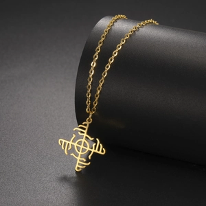 Detailed view of a gold-plated stainless steel necklace with Viking Vegvisir compass pendant