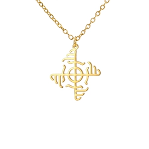 Minimalist golden stainless steel necklace with geometric windmill compass pendant