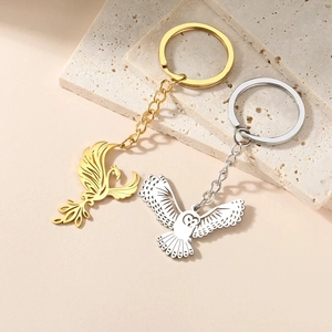 Porte-clés en Acier Inoxydable Phénix et Hibou Ajouré Pendentif Animalier Anneau De Clé De Voiture Pour Femmes Hommes Bijoux Cadeau