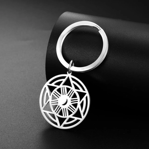Stainless Steel Hexagram Sun Moon Pendant Keychain Minimalist Punk Geometric Hollow Car Key Ring For Men Women Jewelry Gift