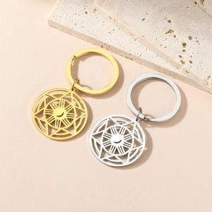 Minimalist stainless steel sun and moon keychain set in gold and silver finish