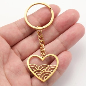 Fashion Hollow Heart Wave Pendant Keychain Stainless Steel Key Ring Holder For Women Men Minimalist Jewelry Gift Accessories