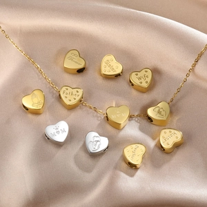 Stainless Steel Heart Charm Beads Family Series Mother Father Daughter Wife Pendants For DIY Jewelry Making Gift
