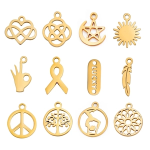 Stainless Steel Hollow Pendant DIY Jewelry Making Accessories Heart Sun Moon Star Tree Charm Gold Silver For Necklace