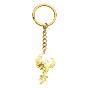 Porte-clés pendentif phénix doré en acier inoxydable creux pour clés de voiture et cadeaux
