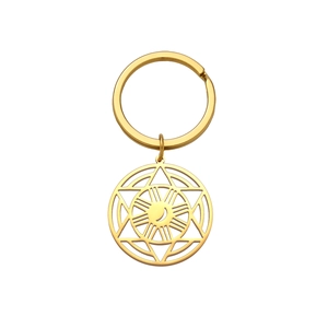 Minimalist gold hexagram sun moon pendant stainless steel keychain in bohemian style