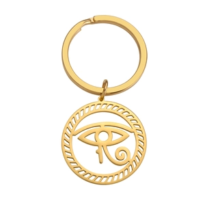 Golden Eye of Horus stainless steel keychain with classic Egyptian protective amulet