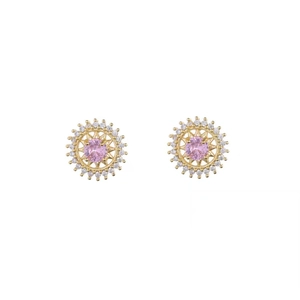 Elegante goldene Sonnenblumen-Ohrringe mit rosa Zirkon-Stein und weißen Kristallen