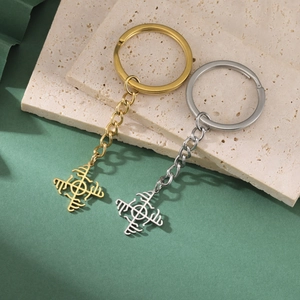 Nordic Viking Compass Vegvisir Keychain Titanium Steel Helm Of Awe Hollow Geometric Rune Key Ring Jewelry For Men Women