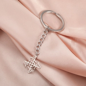 Polished stainless steel keychain with Viking Vegvísir compass pendant and chain links