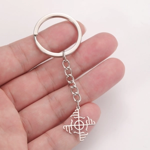Fashionable stainless steel viking windmill keychain with hollow geometric pendant charm