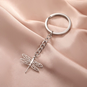 Roestvrijstalen libelle hanger sleutelhanger met metalen ketting op zijden stof