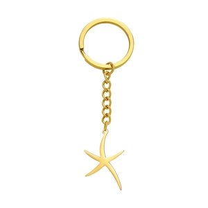 Porte-clés en acier inoxydable doré poli avec un pendentif étoile de mer minimaliste