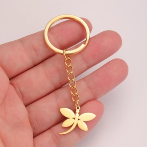 Minimalist Stainless Steel Dragonfly Pendant Keychain Metal Key Ring For Women Men Animal Shape Bag Charm Cute Jewelry Gift