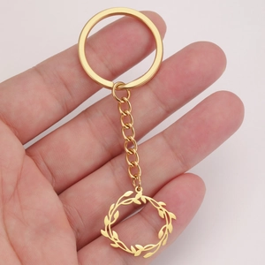 Porte-clés Minimaliste en Acier Inoxydable Pendentif Guirlande Florale Ajourée Feuille Branche d'Olivier Homme Femme Bijoux Cadeau