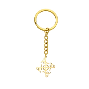 Golden Viking Vegvisir compass keychain with hollow windmill pendant and chain