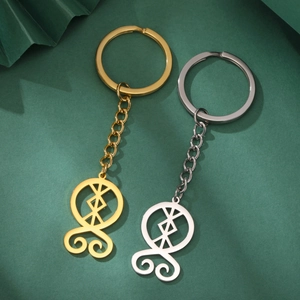 Stainless Steel Troll Cross Norse Rune Keychain Vintage Geometric Hollow Pendant Key Ring For Men Women Fashion Jewelry