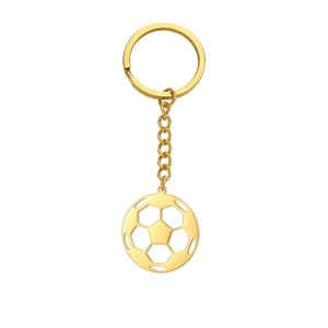 Porte-clés ballon de football en acier inoxydable doré avec pendentif géométrique