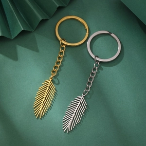 Minimalist Stainless Steel Hollow Leaf Feather Pendant Keychain For Men Women Trendy Geometric Metal Car Key Ring Accessory