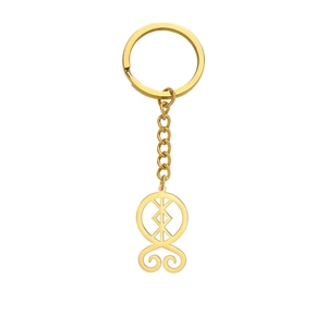 Gold stainless steel troll cross keychain with cutout pendant and polished metal chain