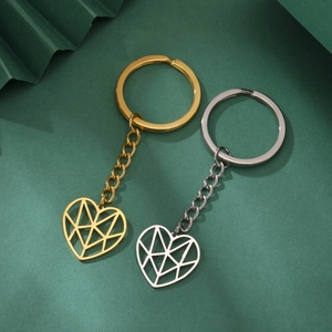 Stainless Steel Hollow Heart Keychain Geometric Striped Pendant Key Ring For Men Women Fashion Minimalist Bag Accessory