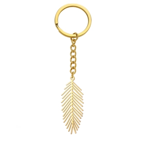 Fashion golden stainless steel keychain with minimalist leaf pendant and chain link