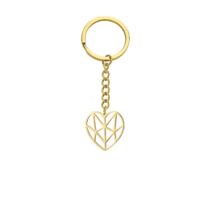 Golden titanium steel heart keychain featuring a geometric hollow cutout pendant