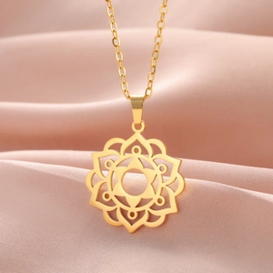 Stainless Steel Mandala Pendant Necklace Geometric Hollow Lotus Flower Charm Bohemian Layered Snake Paperclip Chain Jewelry For Women