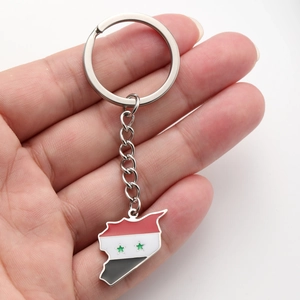 Llavero mapa de Siria de acero inoxidable con diseño de bandera nacional esmaltada