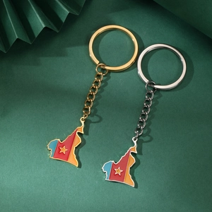 Cameroon map pendant keychains in gold and silver finish with drip oil flag colors