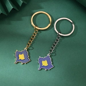 Stainless Steel Kosovo Map Keychain Enamel Drip Oil Geographic Pendant Metallic Key Holder For Men Women Travel Jewelry