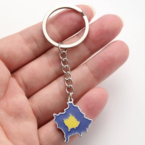 Handheld stainless steel Kosovo map keychain with blue and yellow enamel finish