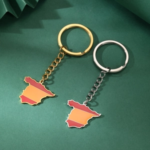 Spain map keychain in gold and silver stainless steel with national flag enamel colors