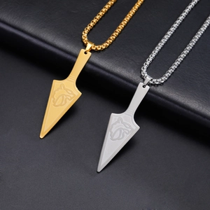 Punk wolf arrow and Egyptian cross necklace pendants in gold and silver stainless steel