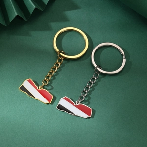 Yemen map flag keychain in gold and silver stainless steel with enamel colors