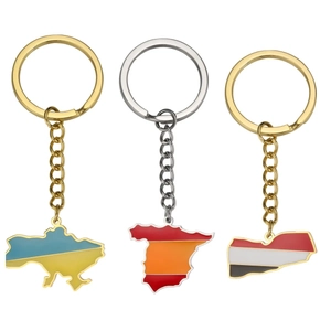 National Map Flag Keychain Stainless Steel Ukraine Spain Yemen Enamel Geographic Pendant Travel Souvenir Key Ring Jewelry Gift