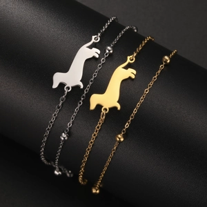 Stainless Steel Dachshund Dog Pendant Bracelet Gold Silver Color Adjustable Box Chain Layered Hand Jewelry For Women Men