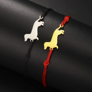 Minimalist stainless steel dachshund dog pendant charm woven rope bracelets in black and red