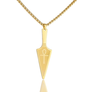 Gold stainless steel arrowhead pendant necklace with Egyptian Ankh symbol for men jewelry