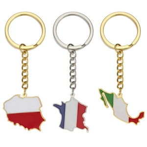 Porte-clés Émail Drapeau National Carte de Pays Acier Inoxydable France Pologne Mexique Pendentif Géographie Bijoux Cadeau