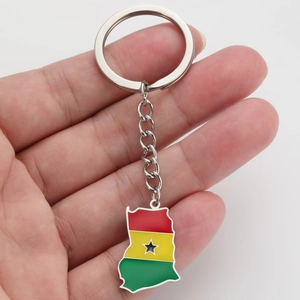 Close-up of Ghana map keychain with red yellow green flag colors and black star