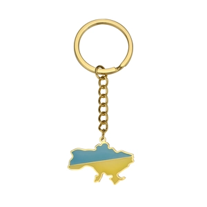 Polished gold stainless steel keychain featuring a blue and yellow Ukraine map pendant