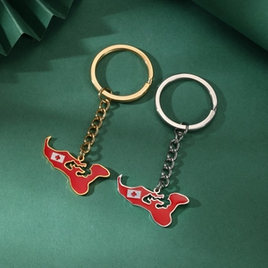 Détails des porte-clés carte du Tonga en or et argent avec émail rouge vif