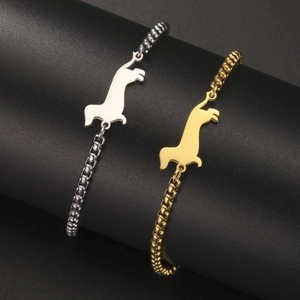 Cute dachshund silhouette charm bracelets in silver and gold stainless steel box chains